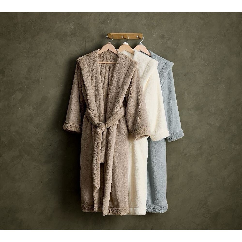 Pottery Barn Fireside Cozy Plush Robe Cloud Blue Hood Pockets Bath Medium
